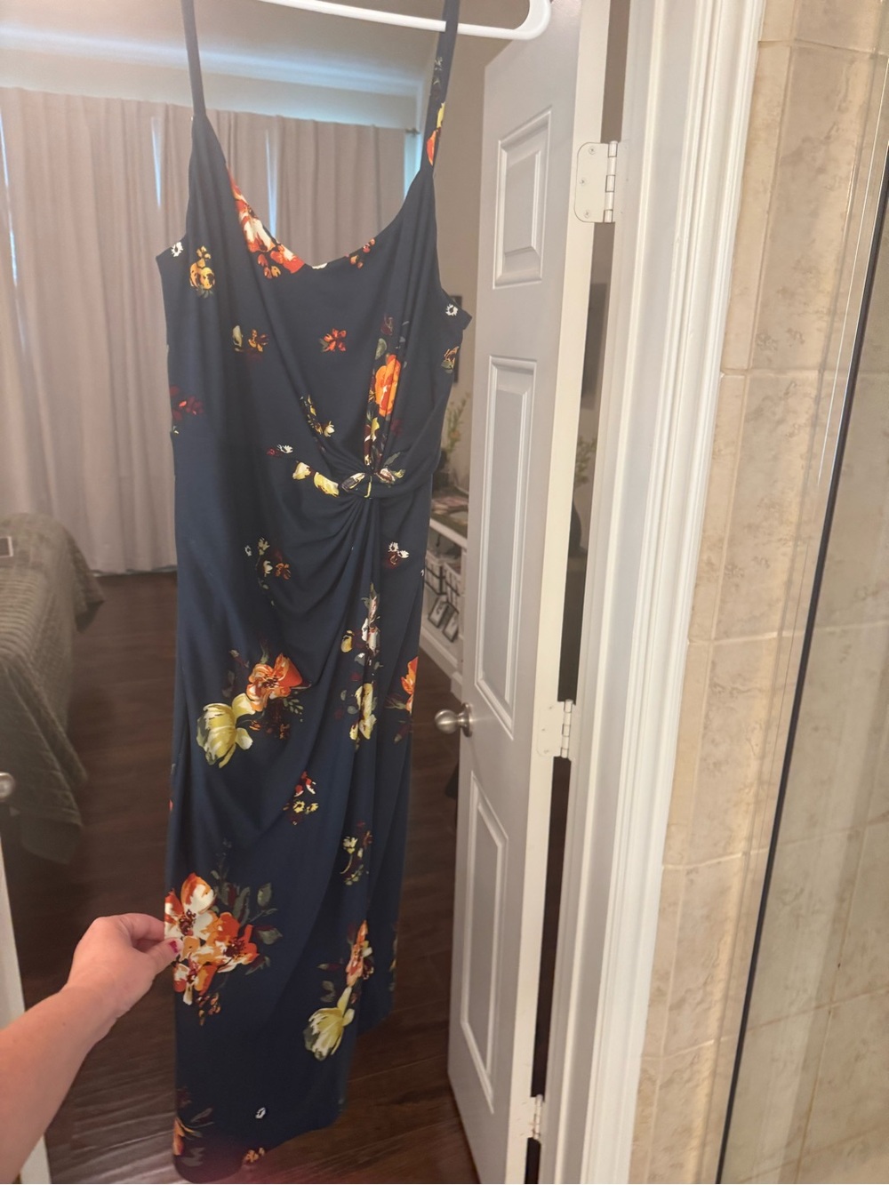 nine britton Navy Floral Maxi Dress with Twist Detail